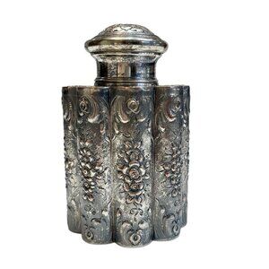 Antique Sheffield 66 Repousse Silver Plate on Copper Scallop Tea Caddy Container